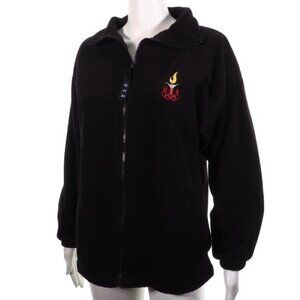 Womens Medium USA Olympics Black Zip-Up Fleece Jacket With Torch & Rings Embroid